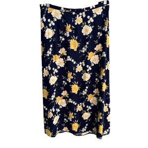 Capistrano Essentials Vintage Womens Navy Flowy Floral Midi Full Skirt 26/28